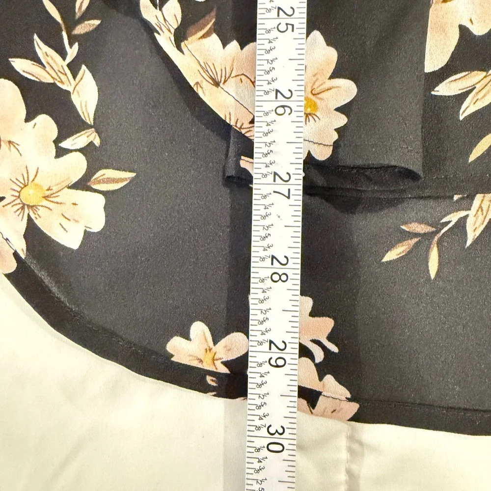 Fun2Fun Mackenzie Henley Blouse Black‎ Floral Roll Tab Sleeve Top XL